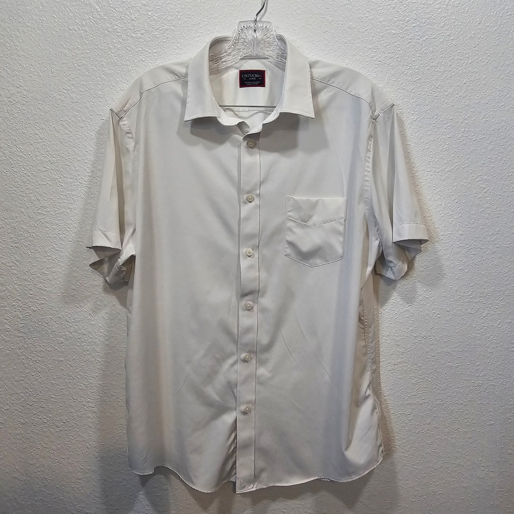 Untuckit Mens Large White Short Sleeve Button Down Performance Stretch Shirt
